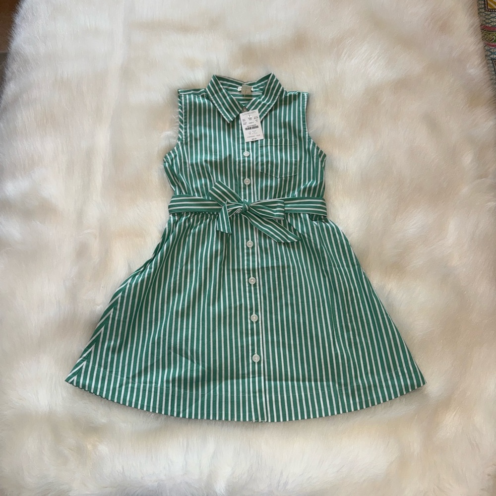 NWT! Crewcuts Classic Green and White Button-Up dress. Size 5